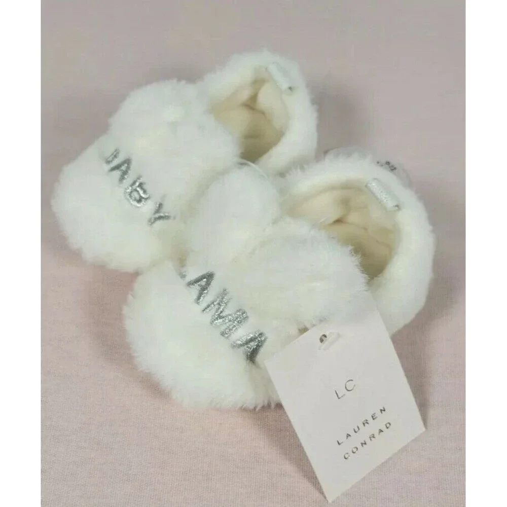 LC Lauren Conrad, Baby Llama Faux Fur Baby Infant Slippers 9-12 Months NEW